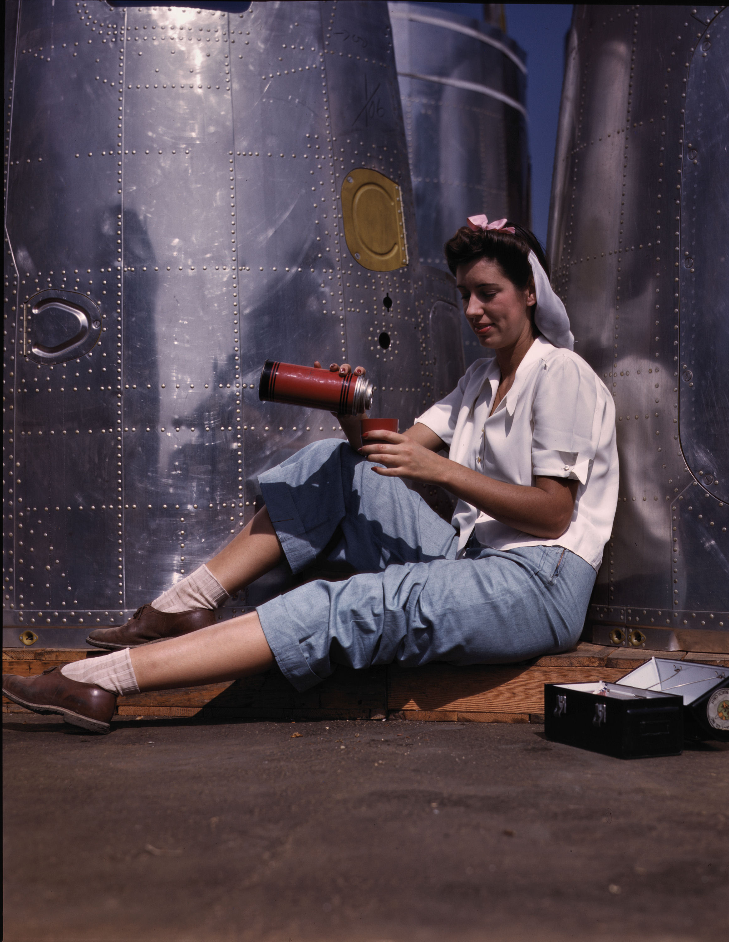 Worker Takes Lunch Break at Douglas Aircraft Company