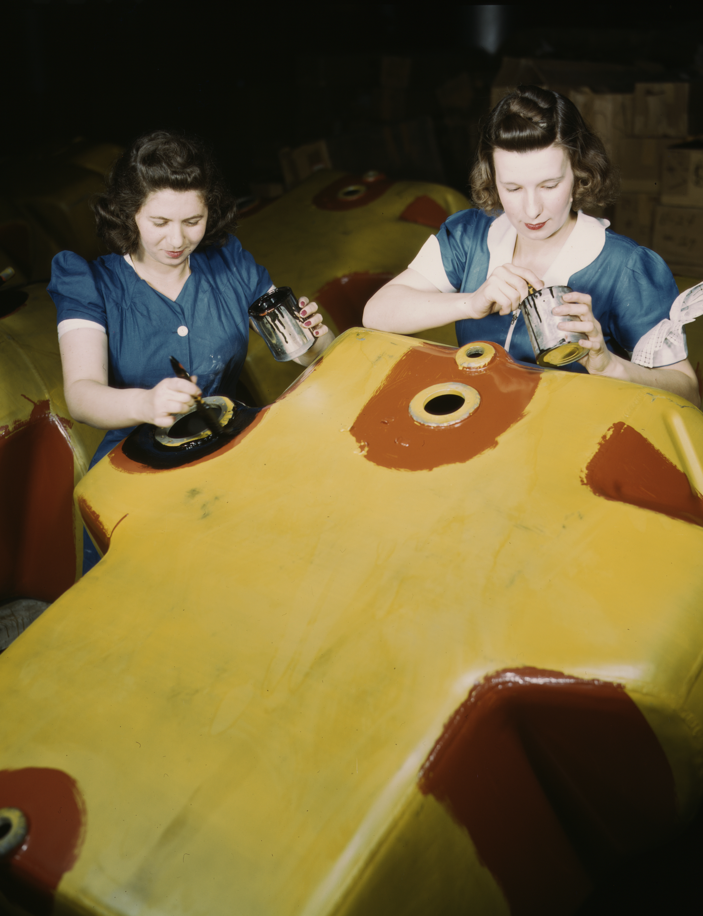 Women War Workers Painting Factory Equipment