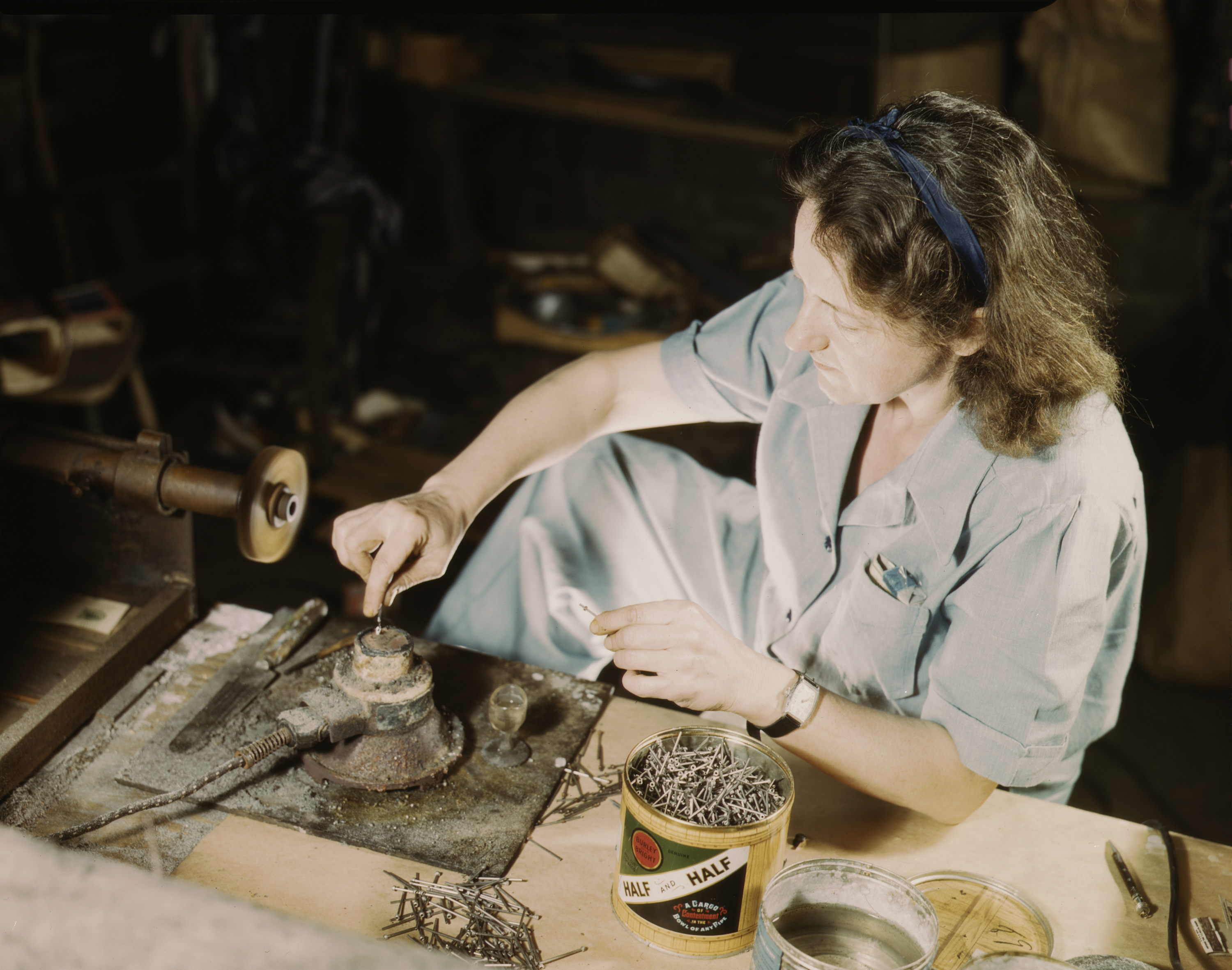 Woman Tin Plates Needles for Baxter Laboratories