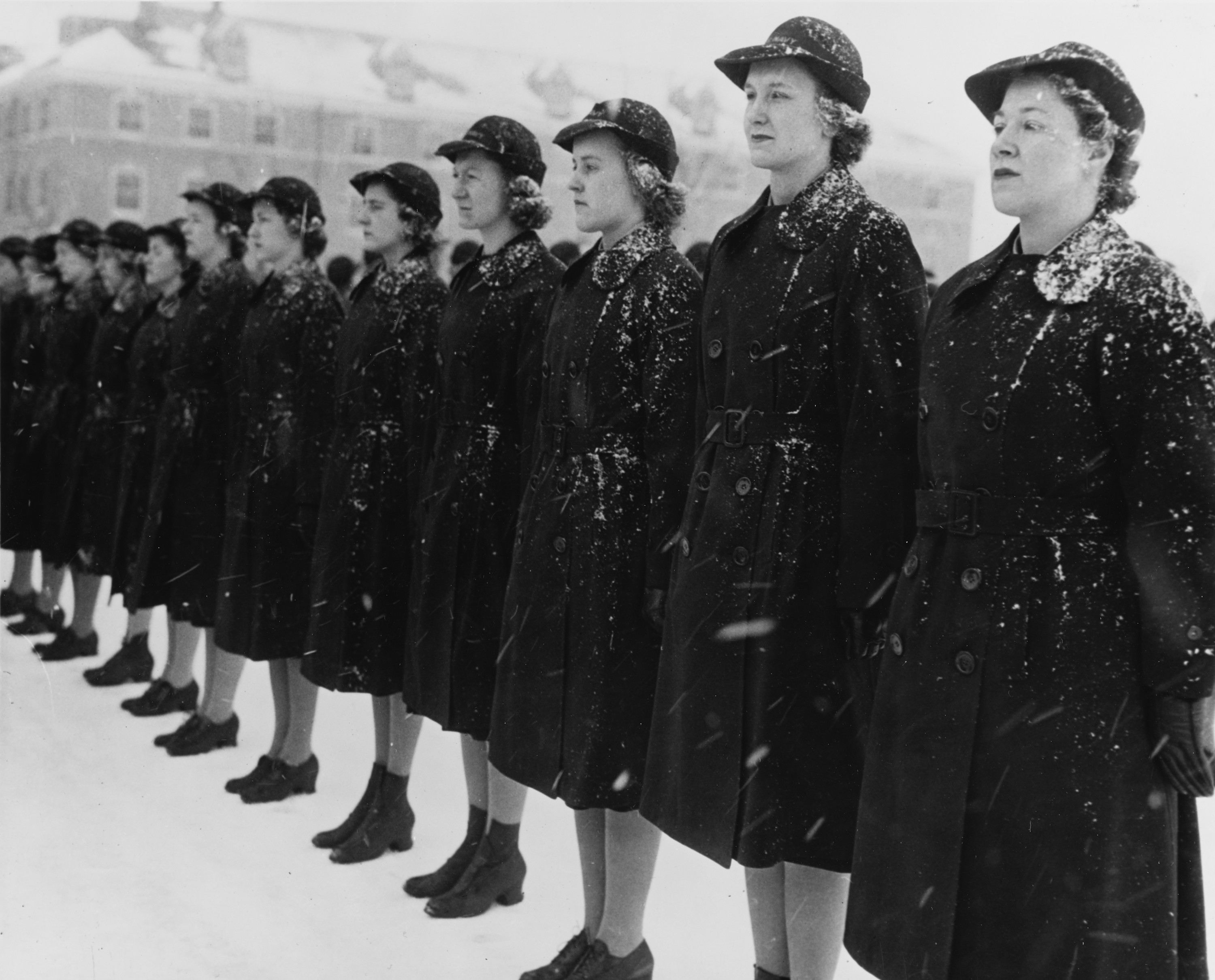 U.S. Navy WAVES Standing for Inspection in Snow