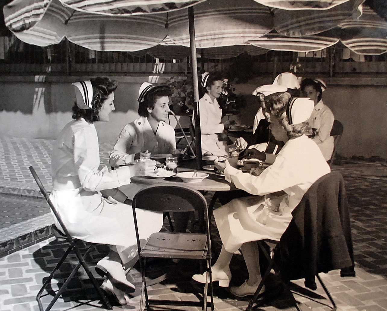 Navy Nurses Having Lunch on Outdoor Patio