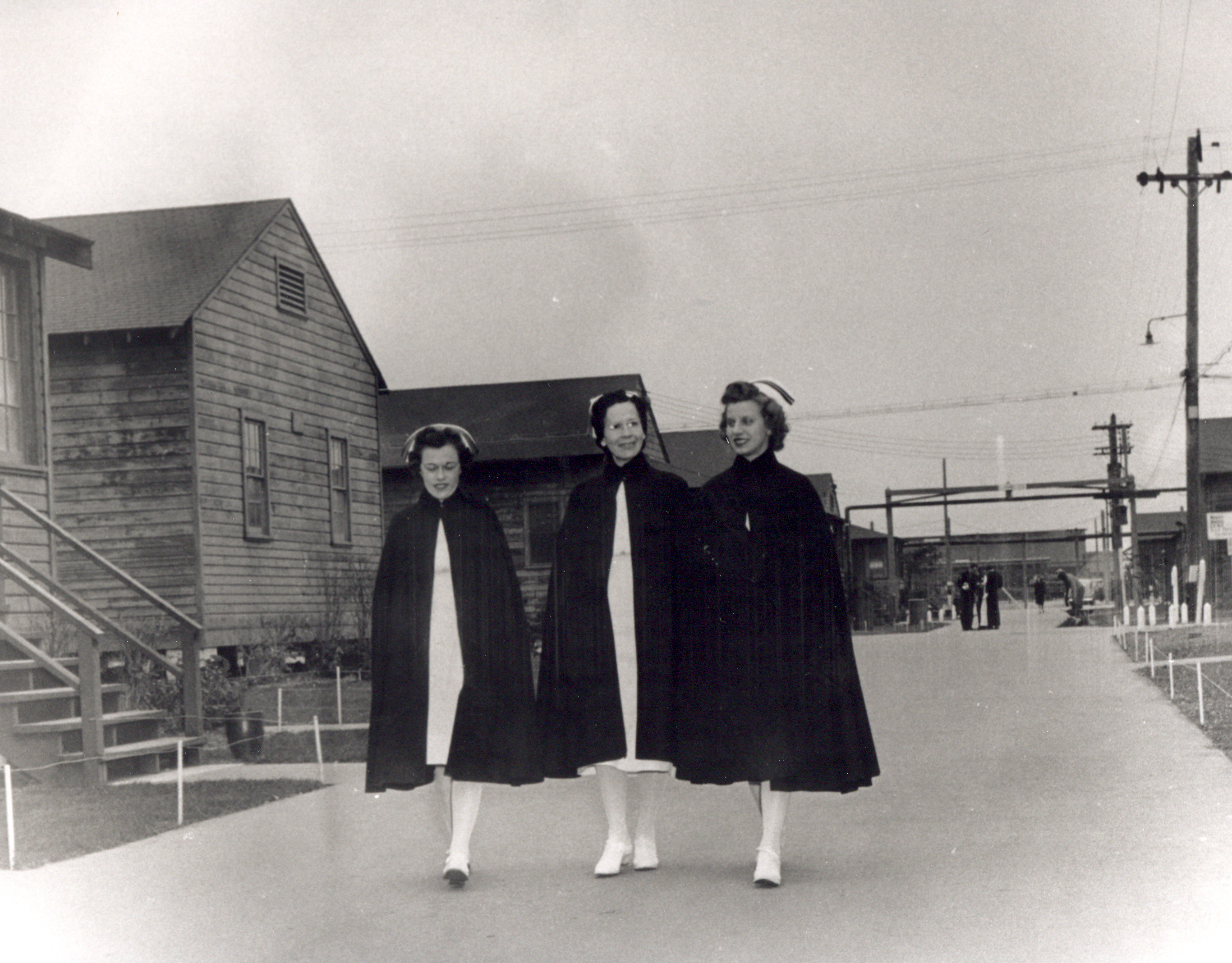 Three Navy Nurses Walking on Base