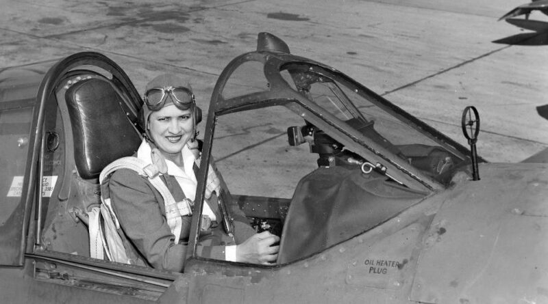 Jackie Cochran in the cockpit of a Curtiss P-40 Warhawk
